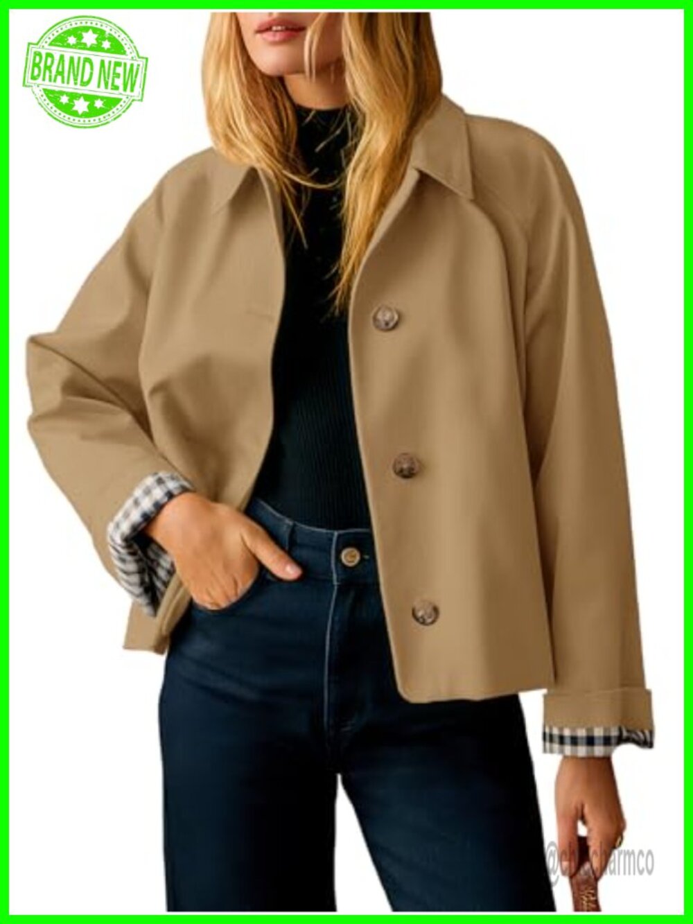 Women's Cropped Trench Coat Lightweight Single Breasted Water Repellent